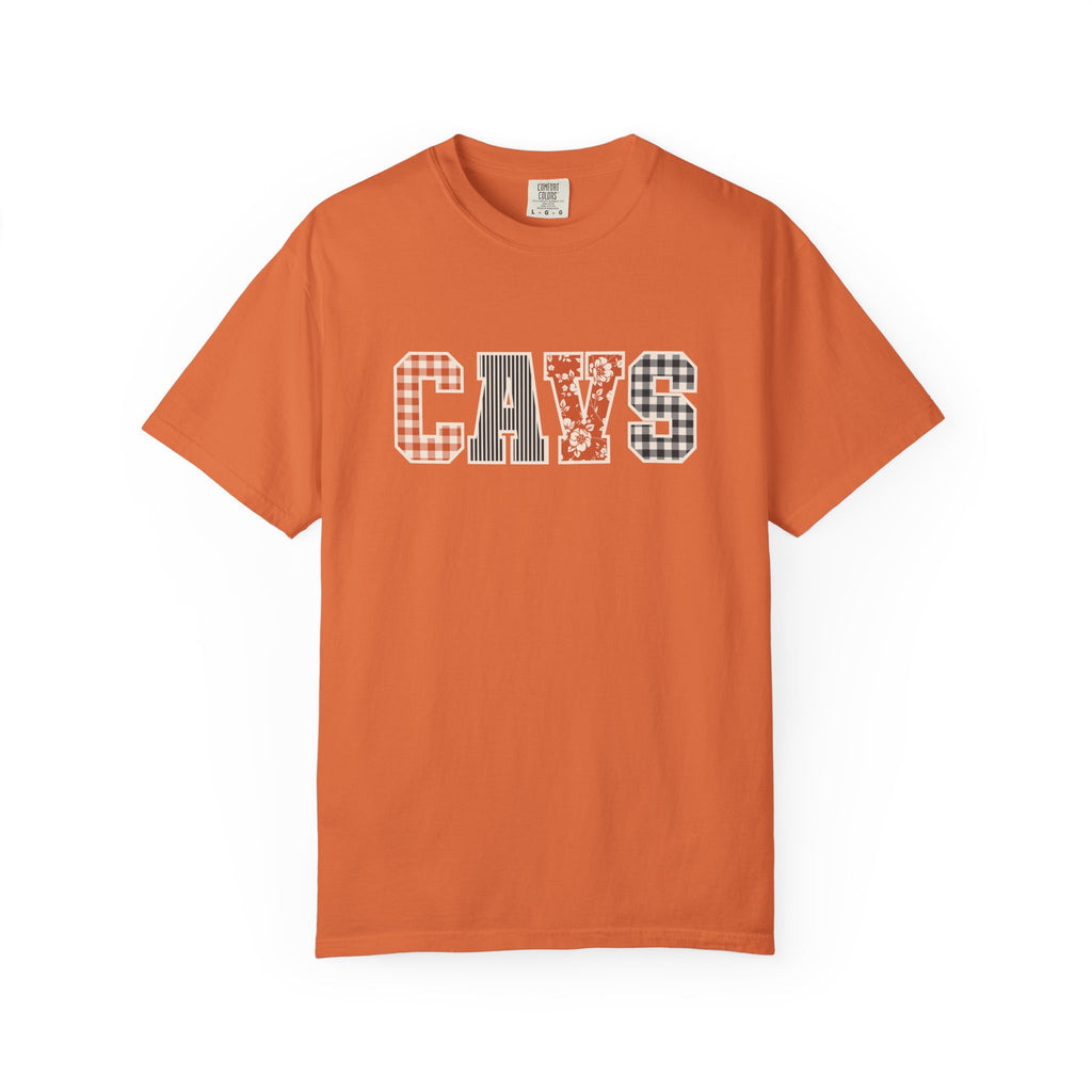 CAVS Women's Plaid Patch Letters T-shirt | Comfort Colors