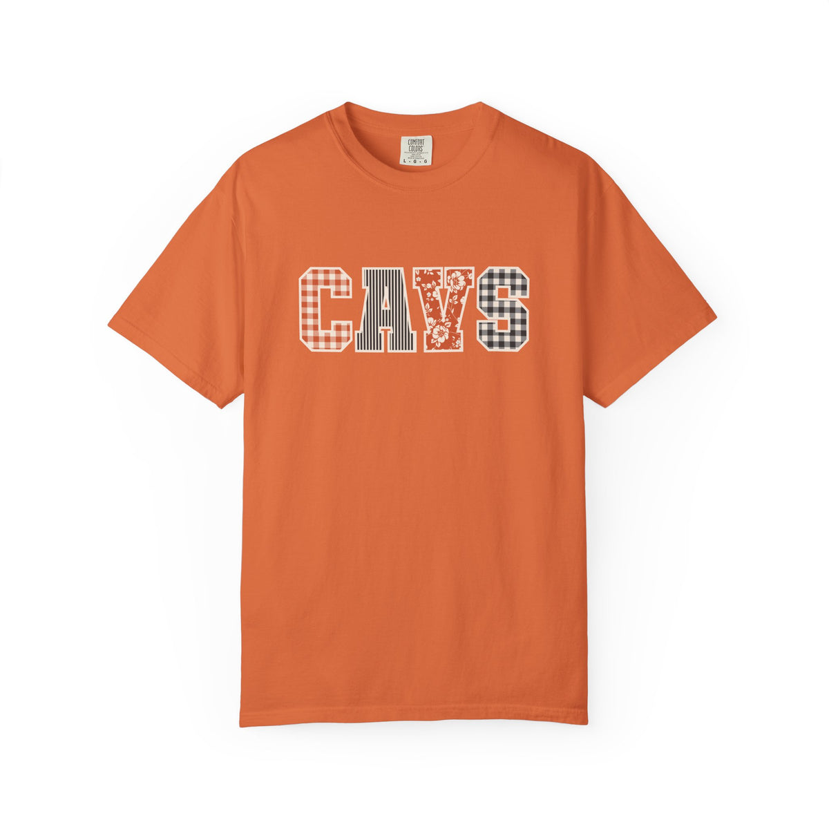 CAVS Women's Plaid Patch Letters T-shirt | Comfort Colors