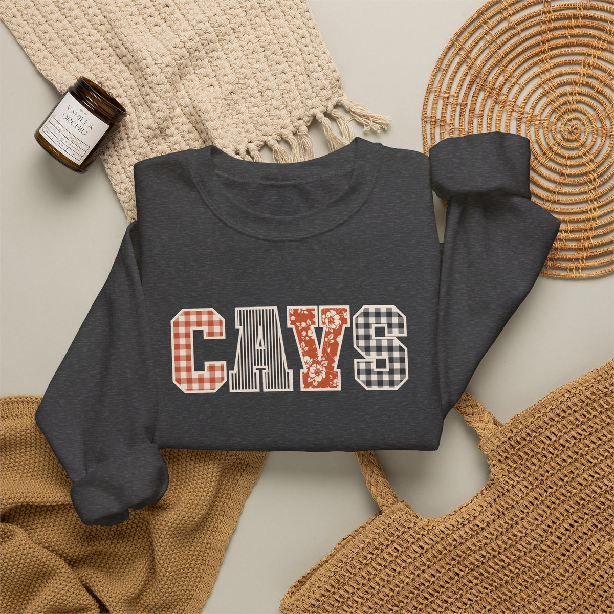 CAVS Women's Plaid Patch Letters Crewneck Sweatshirt | Gildan