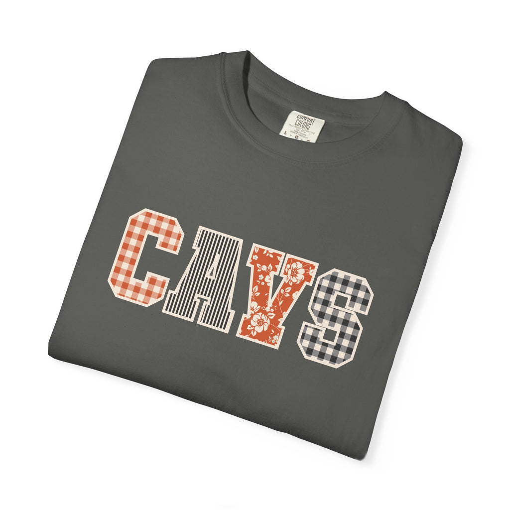CAVS Women's Plaid Patch Letters T-shirt | Comfort Colors