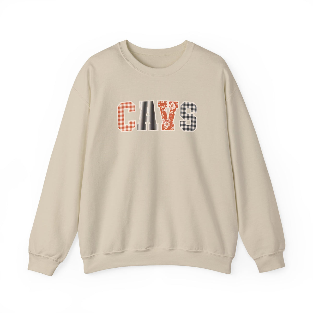 CAVS Women's Plaid Patch Letters Crewneck Sweatshirt | Gildan