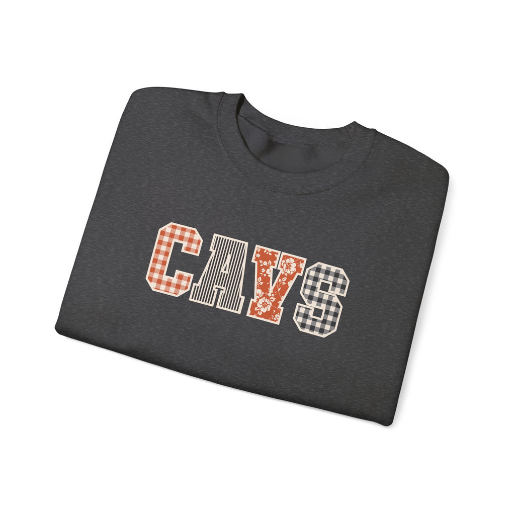 CAVS Women's Plaid Patch Letters Crewneck Sweatshirt | Gildan
