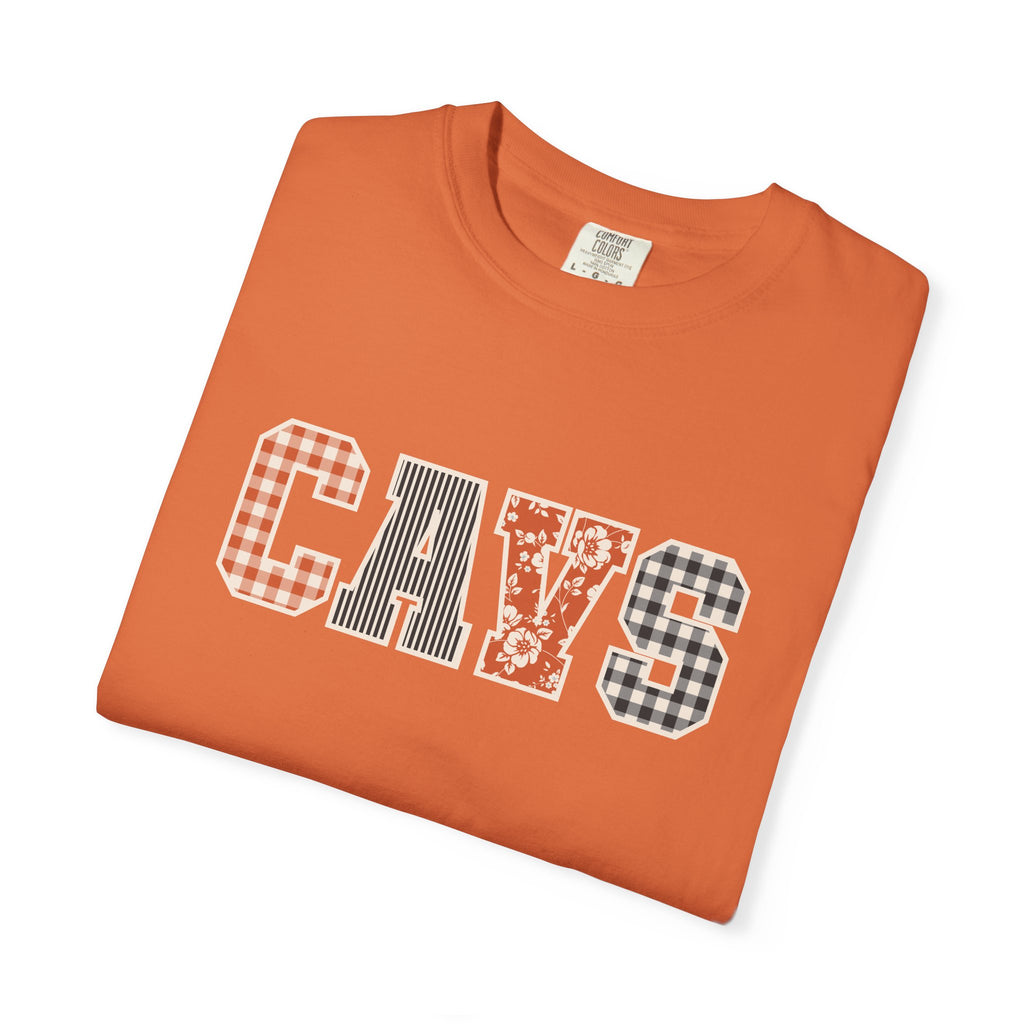 CAVS Women's Plaid Patch Letters T-shirt | Comfort Colors