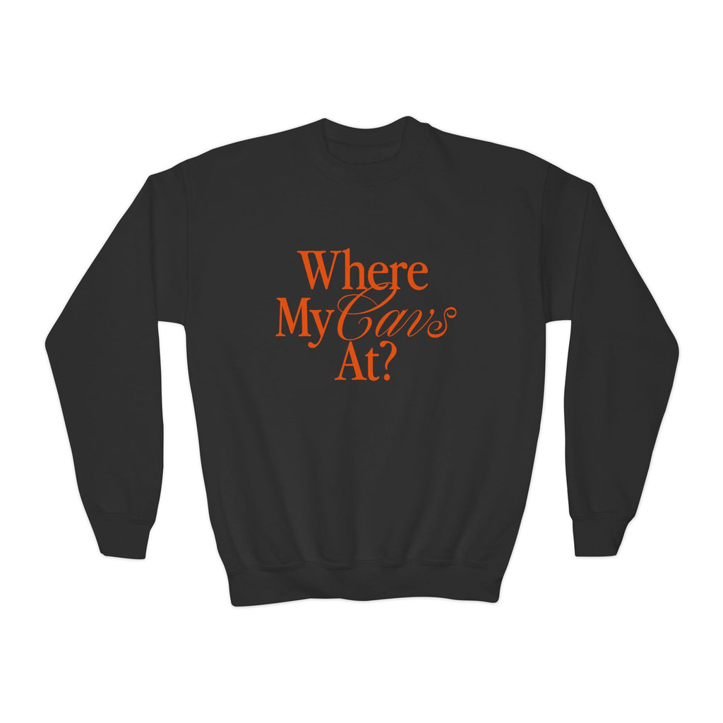 Where My Cavs At? Youth Crewneck Sweatshirt | Gildan