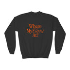Where My Cavs At? Youth Crewneck Sweatshirt | Gildan