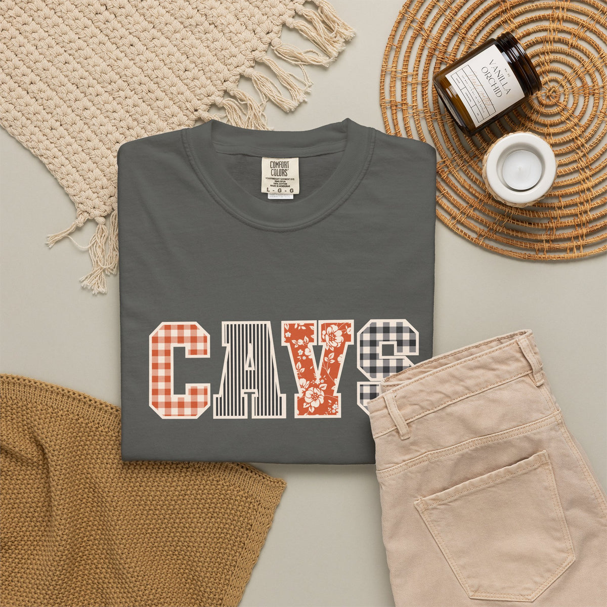 CAVS Women's Plaid Patch Letters T-shirt | Comfort Colors