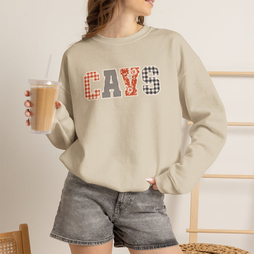 CAVS Women's Plaid Patch Letters Crewneck Sweatshirt | Gildan