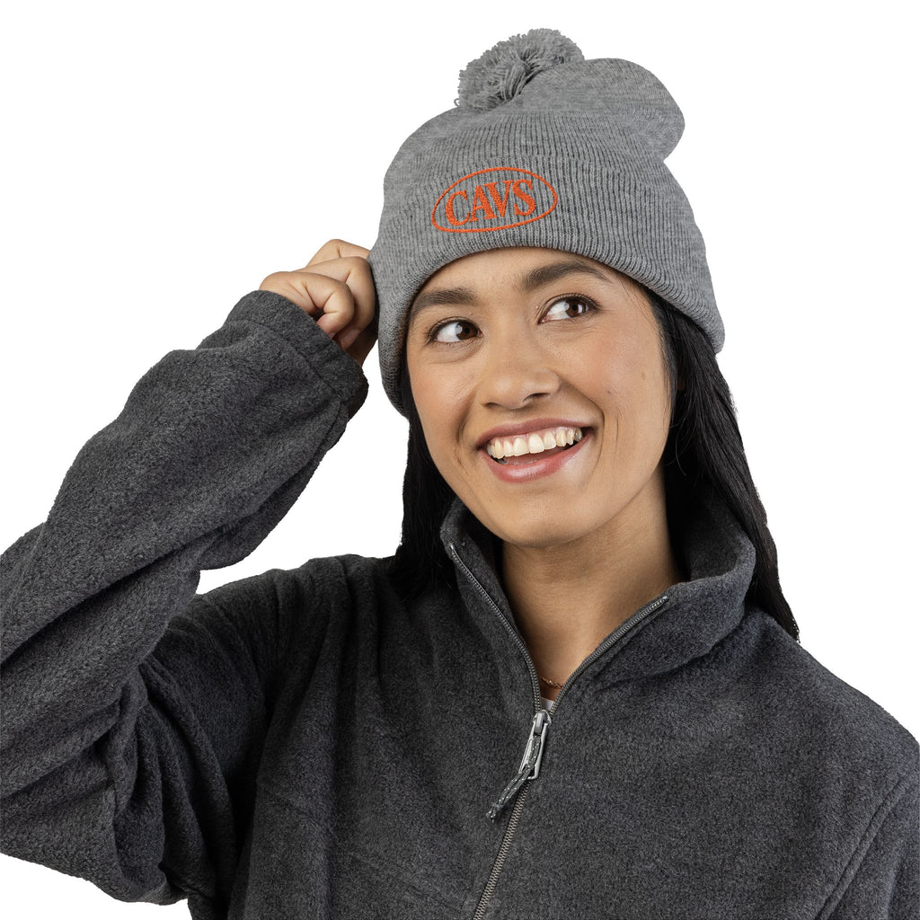 CAVS Embroidered Pom-Pom Knit Cap | Gray Pom Beanie