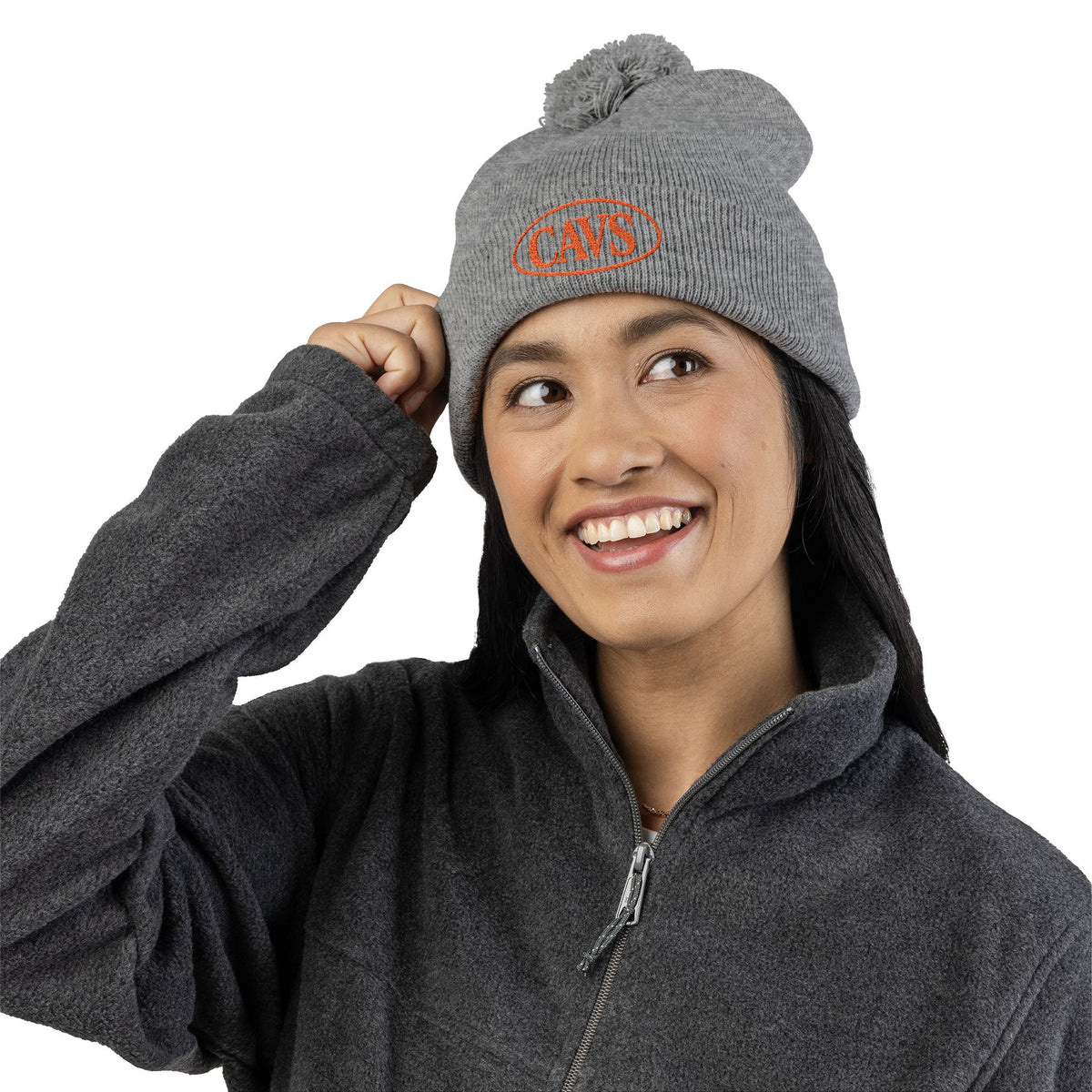 CAVS Embroidered Pom-Pom Knit Cap | Gray Pom Beanie