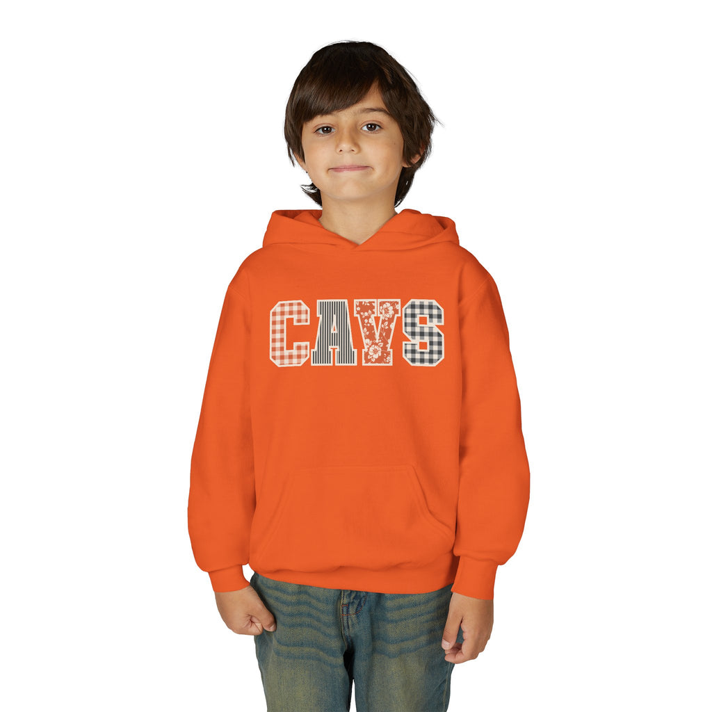 CAVS Youth Hoodie — Plaid & Floral Varsity Lettering Kids Sweatshirt