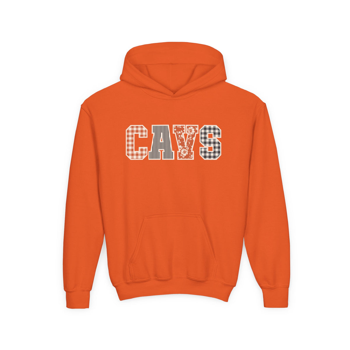 CAVS Youth Hoodie — Plaid & Floral Varsity Lettering Kids Sweatshirt