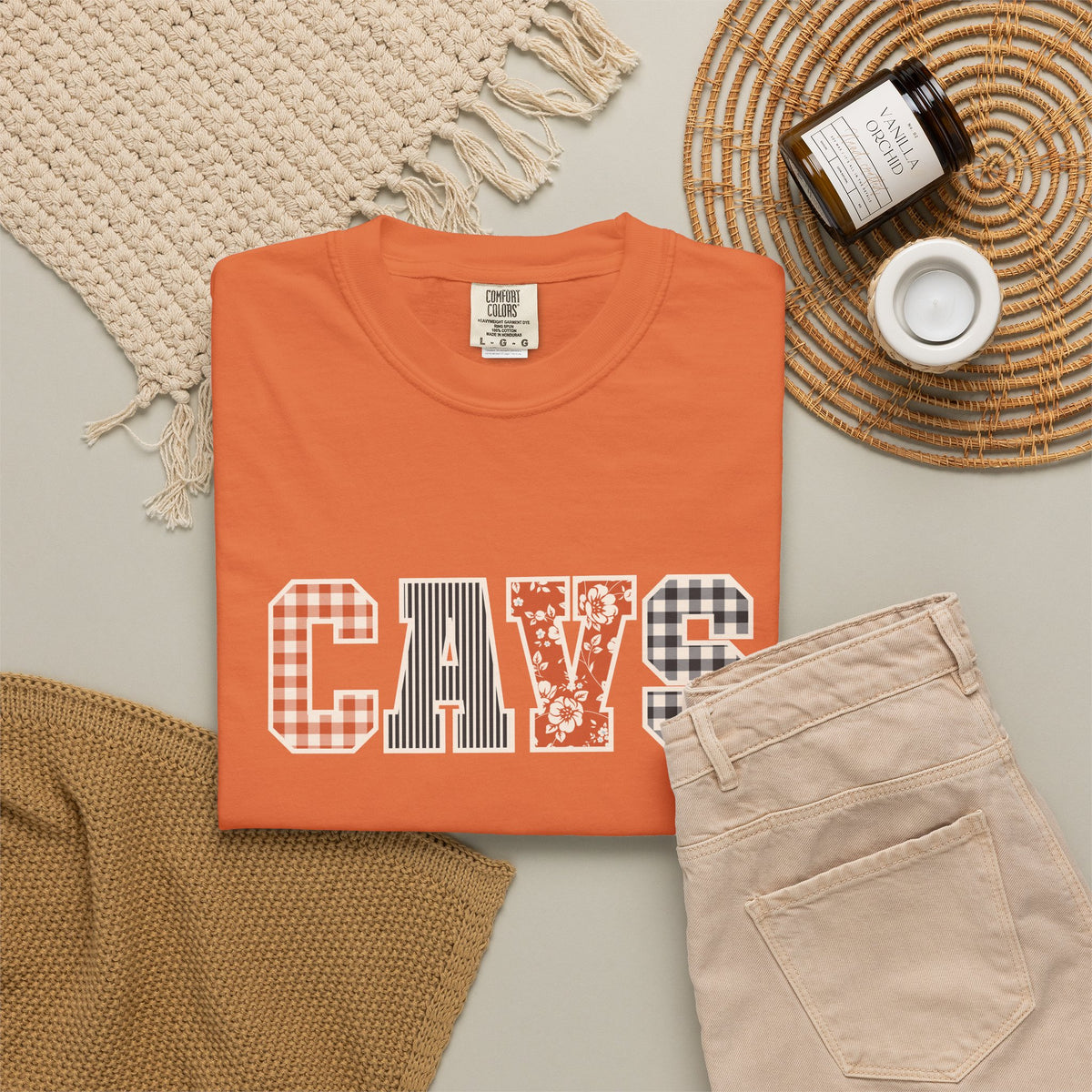 CAVS Women's Plaid Patch Letters T-shirt | Comfort Colors