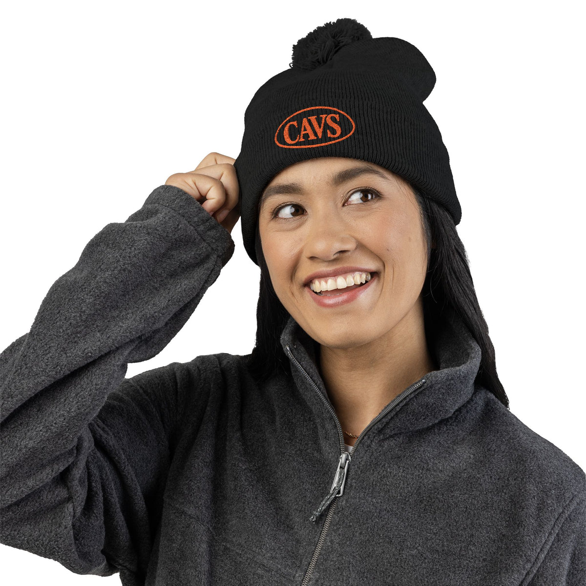 CAVS Embroidered Pom-Pom Knit Cap | Gray Pom Beanie